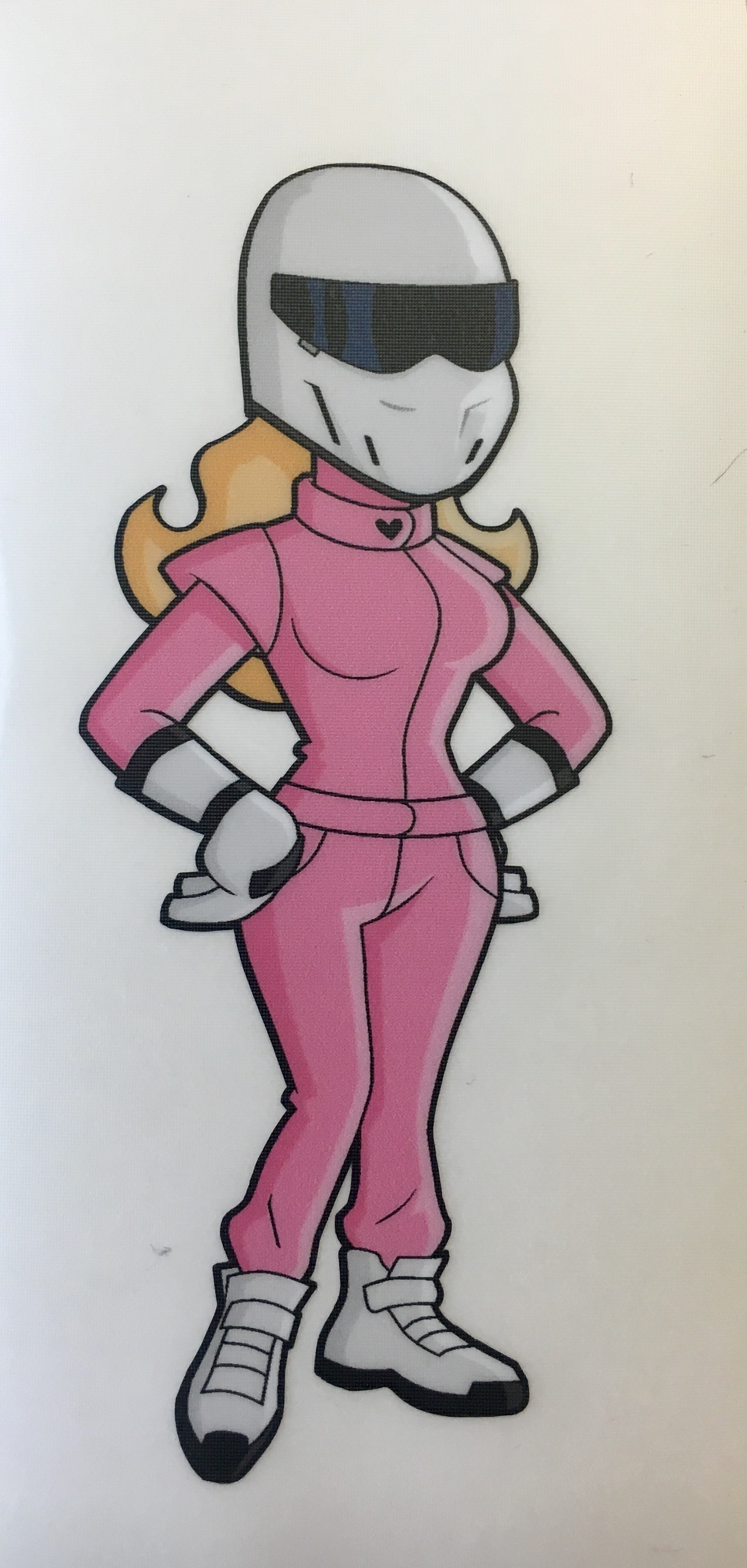 Pinker Racing Lady Aufkleber mit Rennfahrerin im Motorsportanzug und Helm